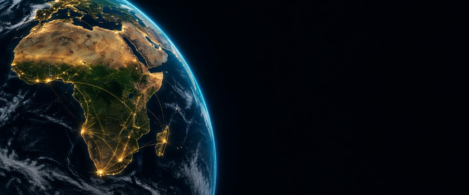 Earth from orbit with illuminated networks across Africa